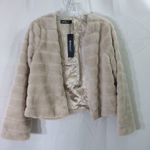 NEW Allegra K Jacket Faux Fur Collarless Open Front NWT Soft Lined Small - Picture 4 of 6